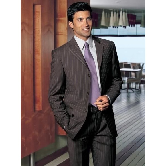 Calvin Klein Wool Pinstripe Brown Blazer Sport Coat Suit Jacket Three Button 42R - Picture 1 of 12